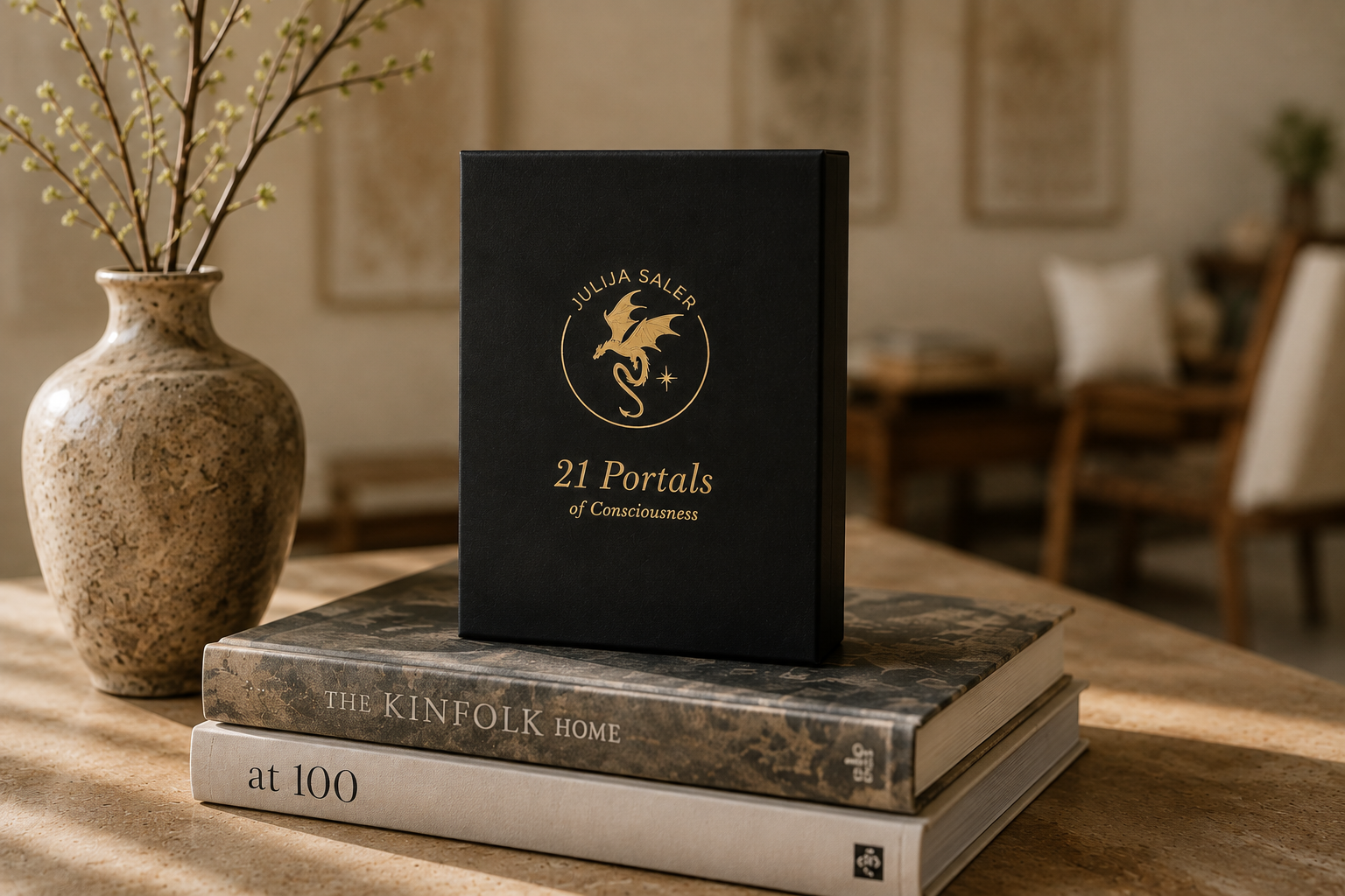 Closed black collector's box with 24k gold detailing